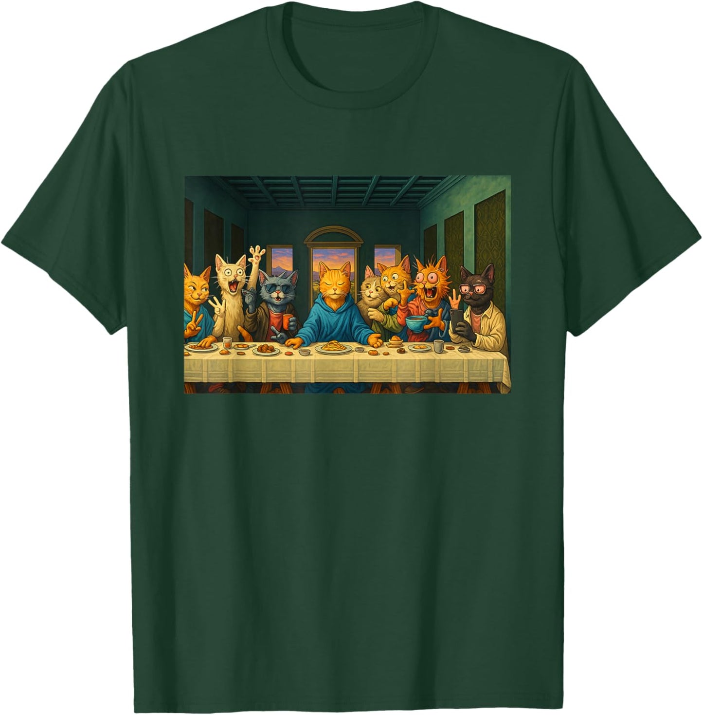 Cat Lovers - The Last Supper Funny T-Shirt - T-Shirt | Forest