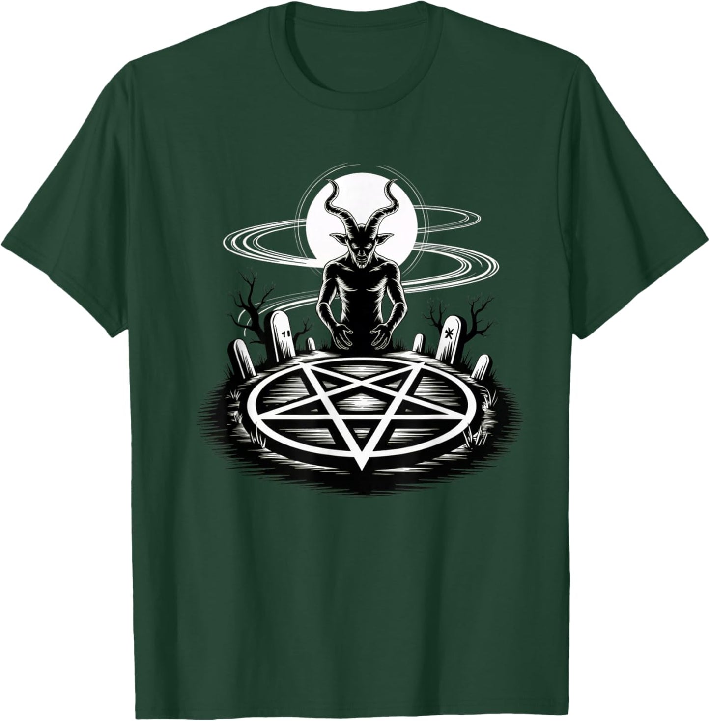 Baphomet Graveyard Ritual Pentagram Design Satanic and Satan T-Shirt - T-Shirt | Forest