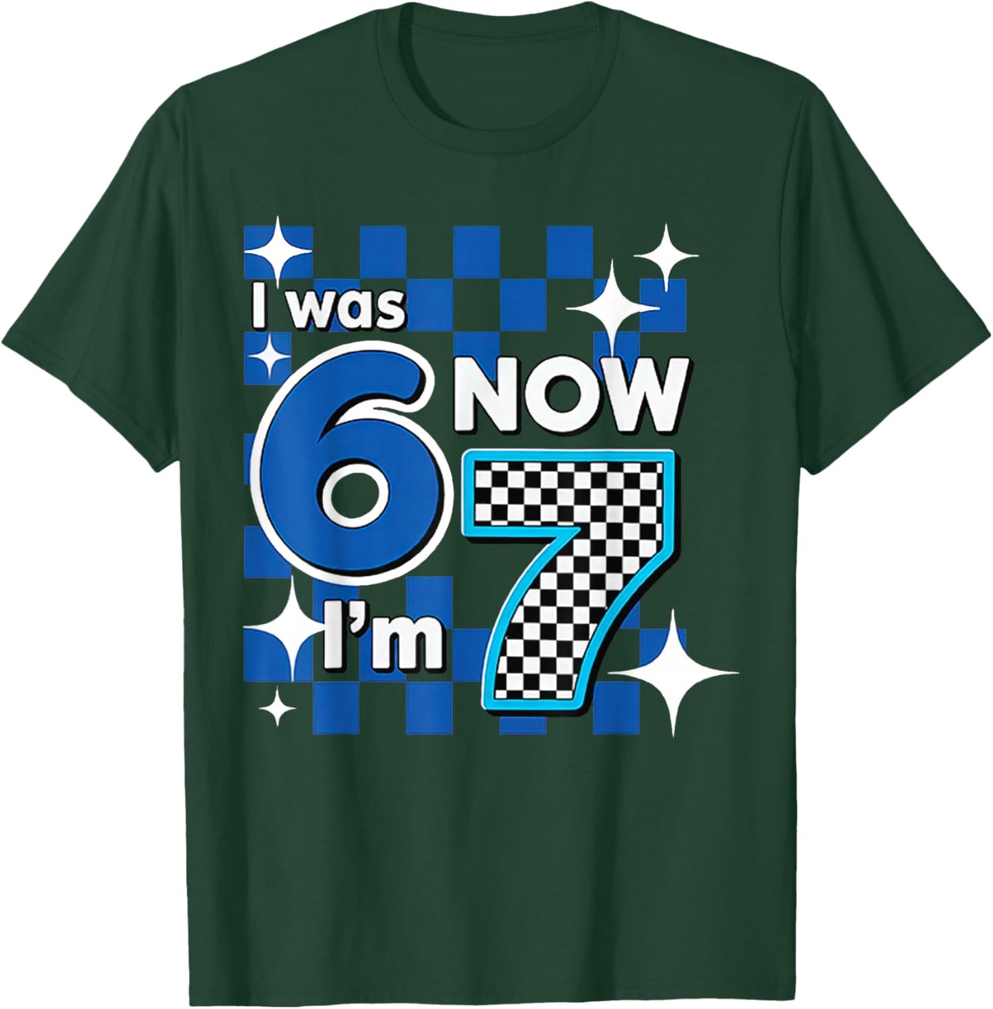 Blue Checkered I was 6 Now I'm 7 Birthday T-Shirt - T-Shirt | Forest