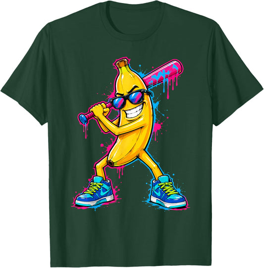 Banana Funny Baseball Drip Ice Cream Kids Youth Boys Girls T-Shirt - T-Shirt | Forest