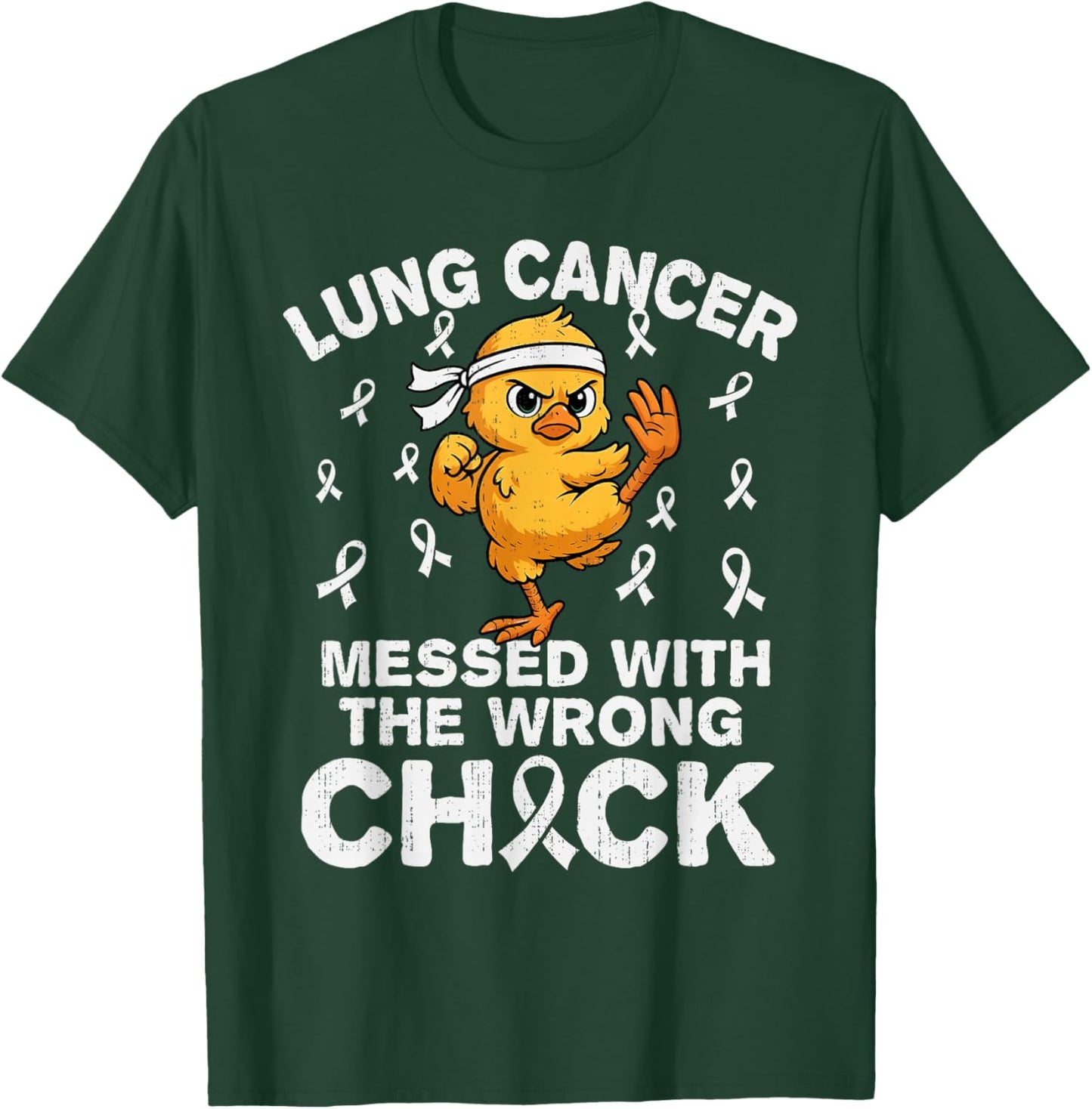 Funny Lung Cancer Awareness Chicken White Ribbon Support T-Shirt - T-Shirt | Forest