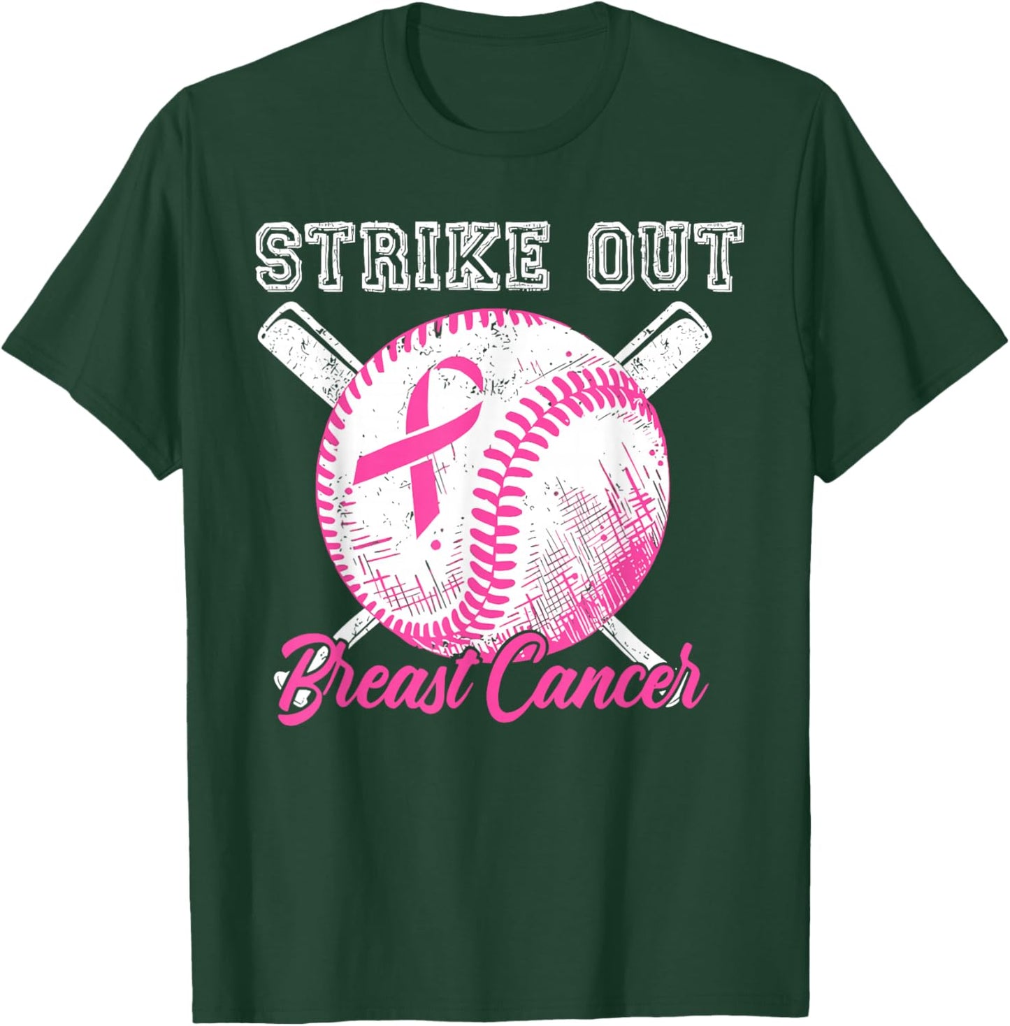 Baseball Strike Out Breast Cancer Awareness Pink Warrior T-Shirt - T-Shirt | Forest