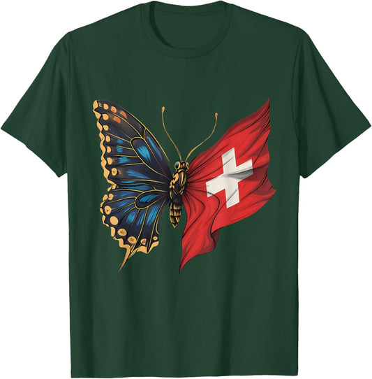 Switzerland Roots Butterfly Swiss Flag T-Shirt - T-Shirt | Forest