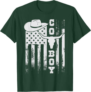 Western Country US Flag Cowboy Howdy Patriotic Rodeo Lover T-Shirt - T-Shirt | Forest
