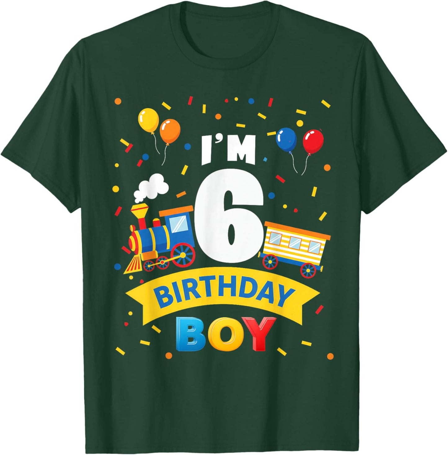 Kids 6th Birthday Boy Train Six 6 Year Old Birthday Boys T-Shirt - T-Shirt | Forest