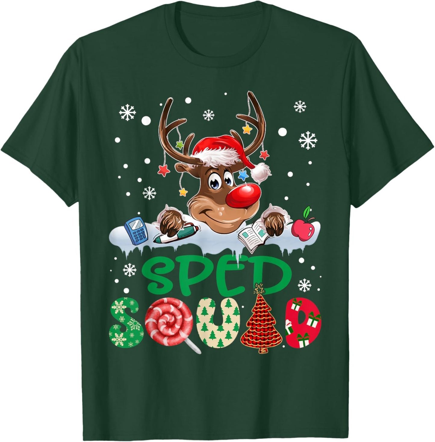 Reindeer Santa Hat SPED Squad Teacher Funny Christmas Kids T-Shirt - T-Shirt | Forest