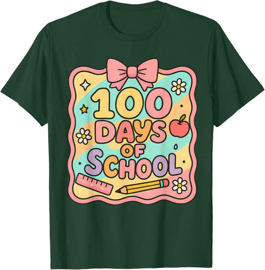 100 Days of School Preppy 100th Day of School Teacher Kids T-Shirt - T-Shirt | Forest