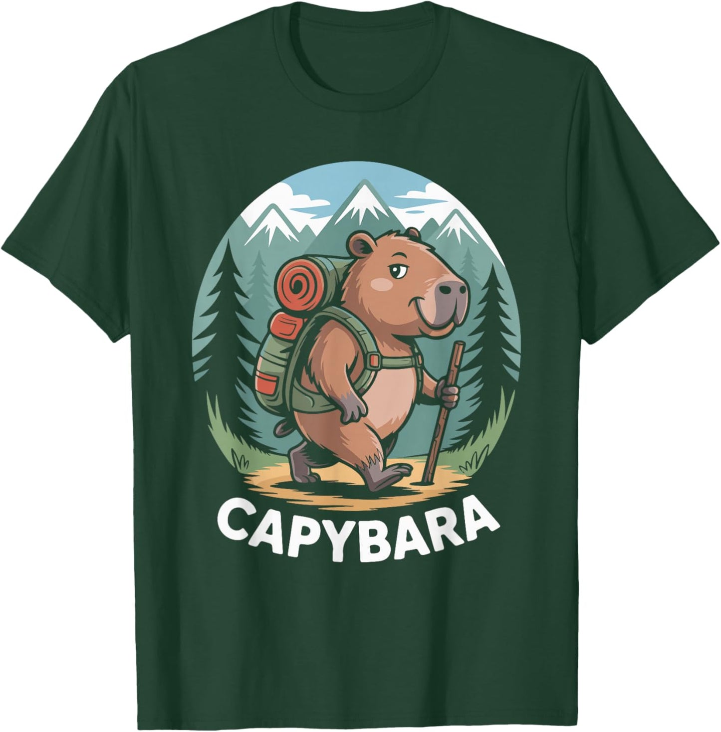 Cute Capybara Hiking Adventure Backpack Forest Animal Funny T-Shirt - T-Shirt | Forest