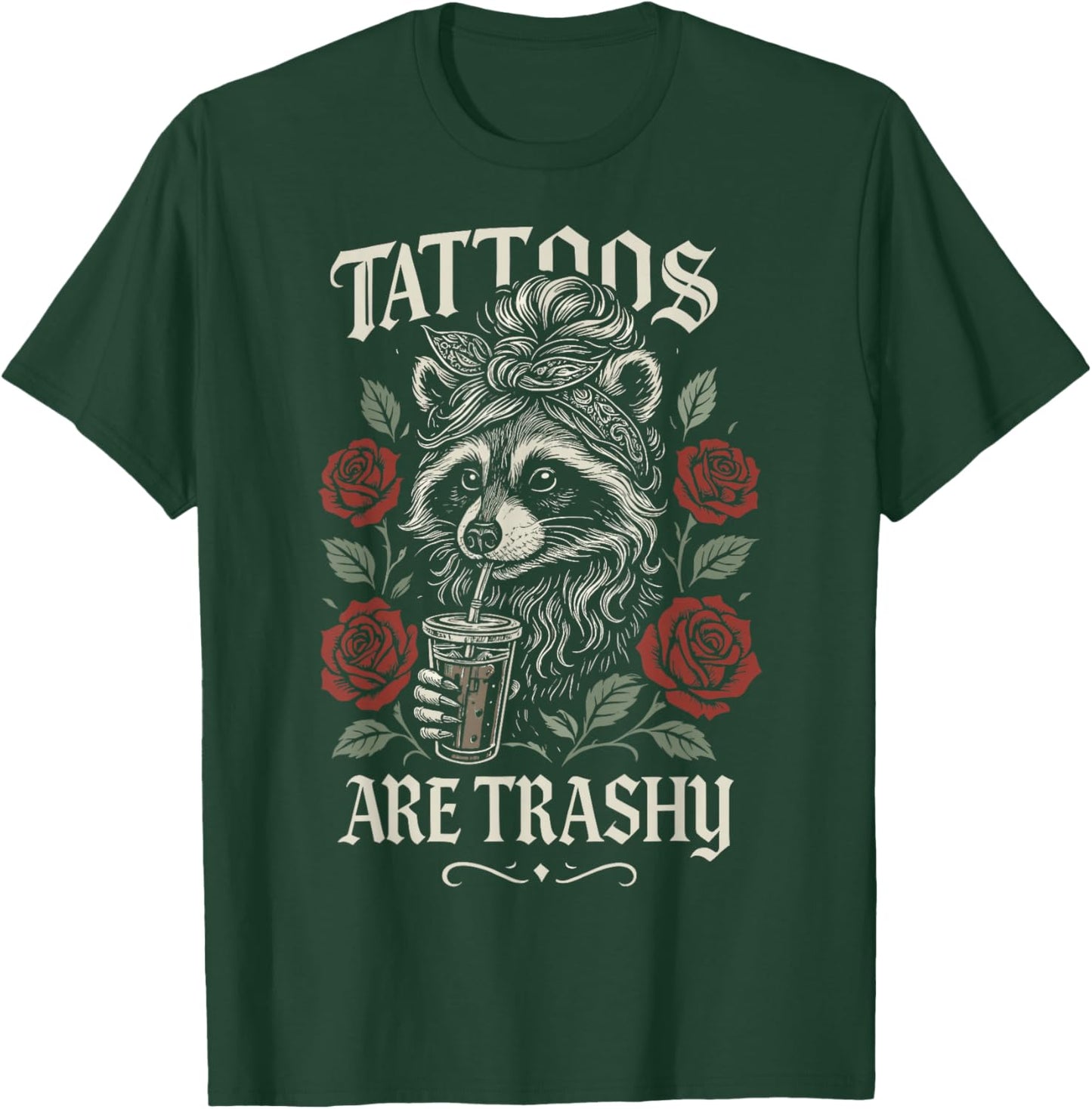 Funny Tattoo Raccoon Trash Panda Design Retro Inked Animal T-Shirt - T-Shirt | Forest