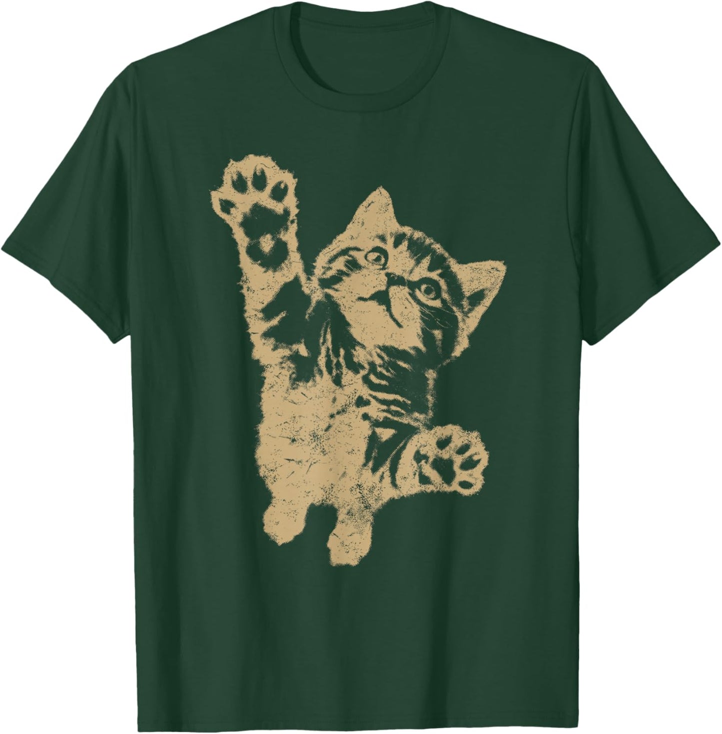 Funny Cat Jumping Up Brown Distressed Vintage Grunge Graphic T-Shirt - T-Shirt | Forest