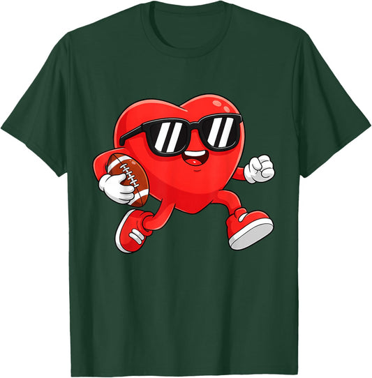 Boy Valentines Day Heart American Football Boys Men Kids T-Shirt - T-Shirt | Forest