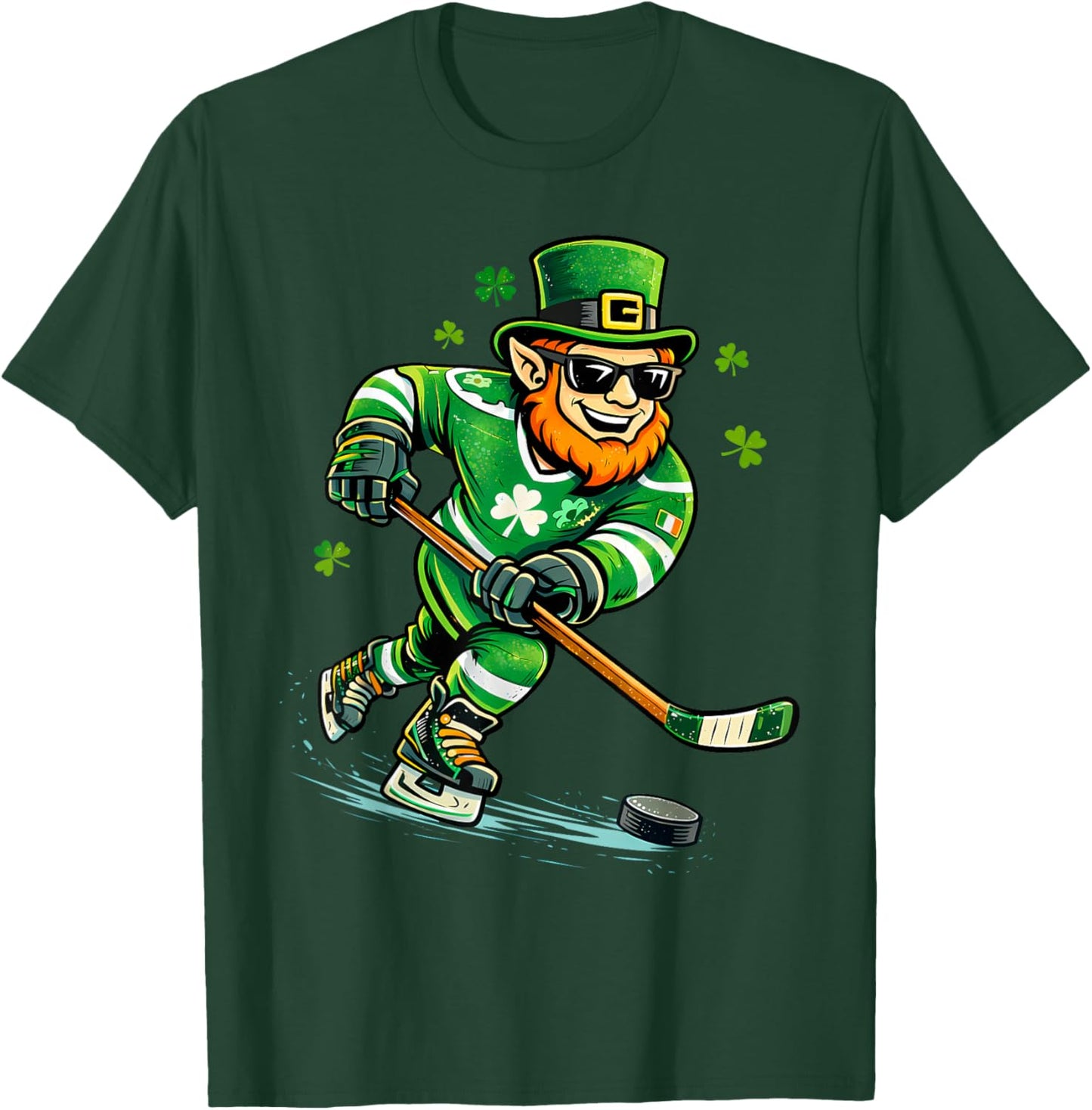 Leprechaun Play Hockey Funny St Patrick's Day Men Kid Boys T-Shirt - T-Shirt | Forest