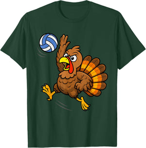 Funny Turkey Volleyball Thanksgiving Sport Humor Men Boy Kid T-Shirt - T-Shirt | Forest