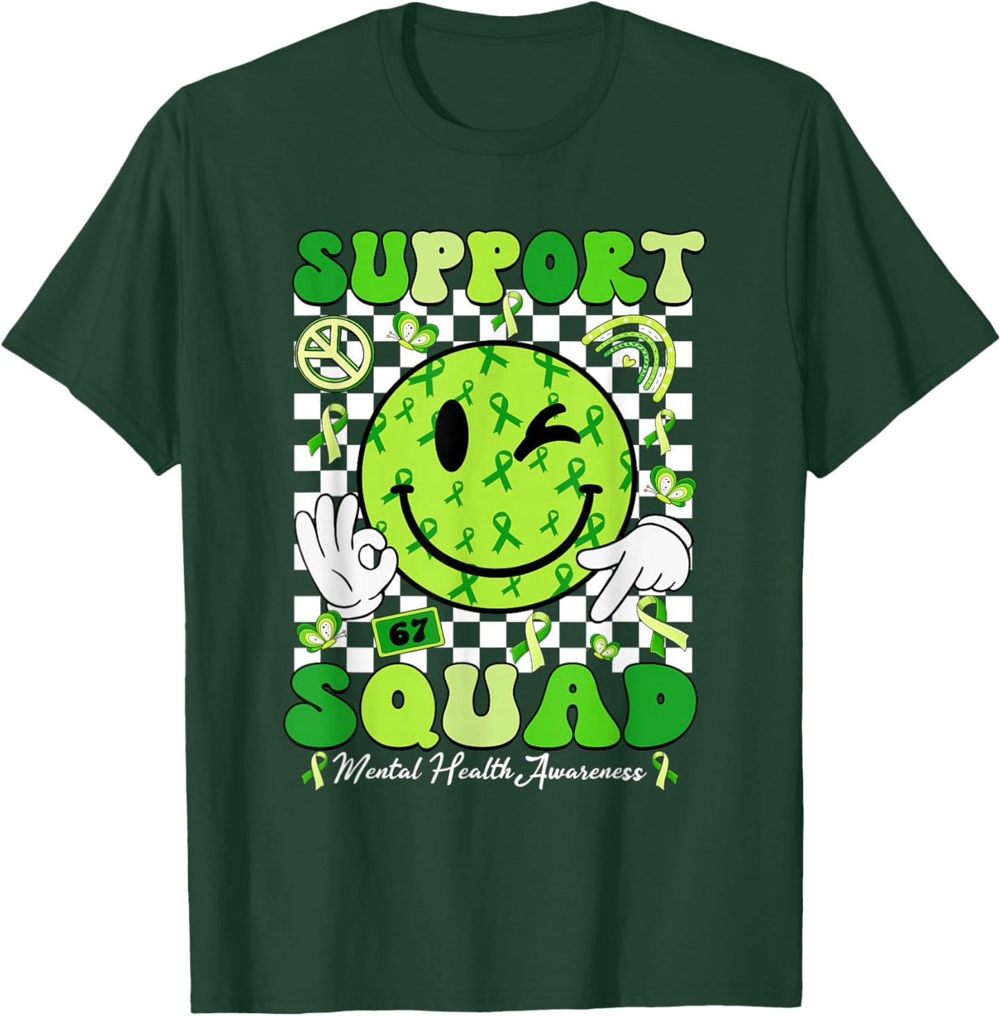Support Squad Mental Health Matters Awareness Green Ribbon T-Shirt - T-Shirt | Forest