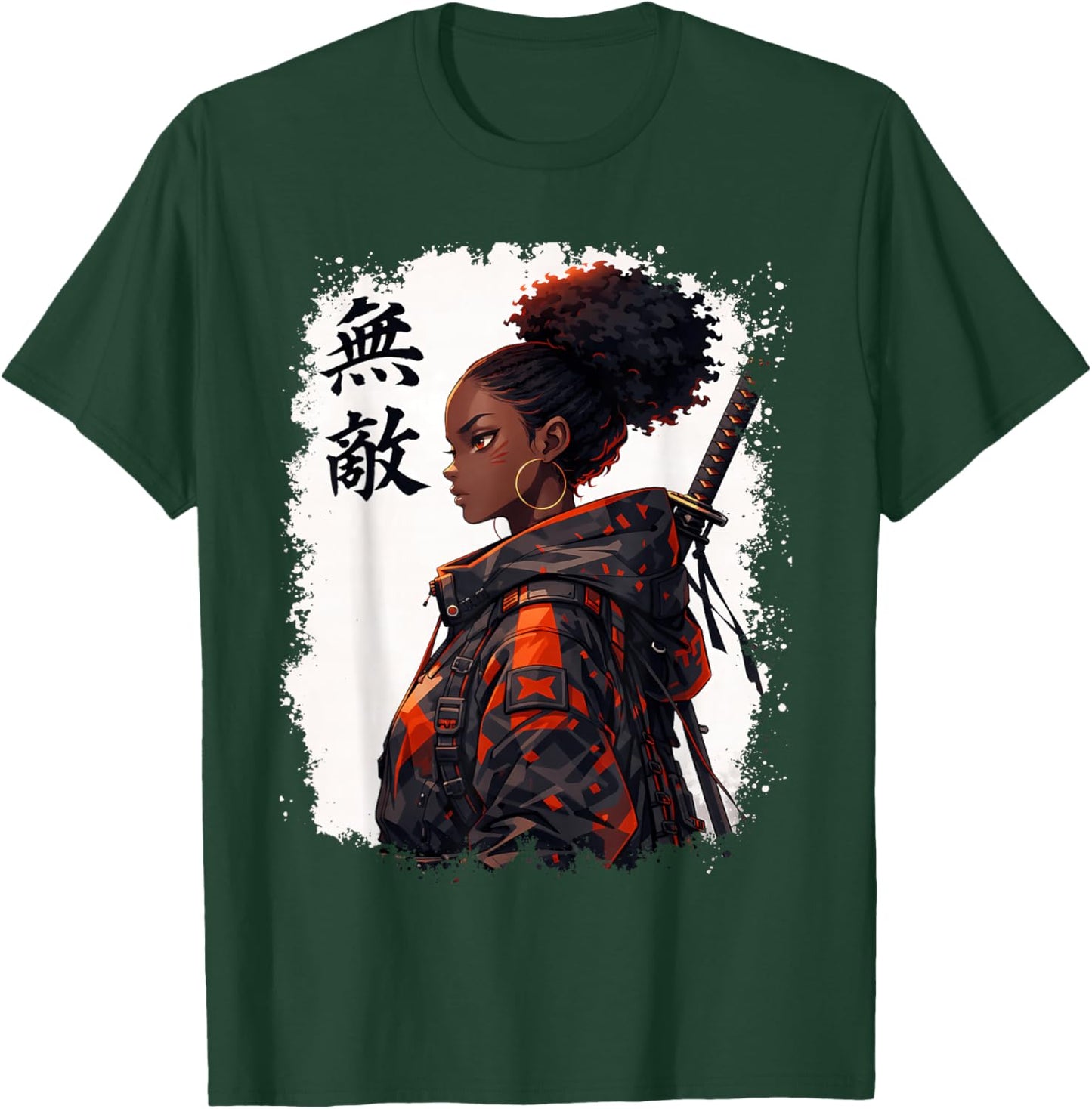 Black Samurai Girl Anime Warrior Afro African Pride T-Shirt - T-Shirt | Forest
