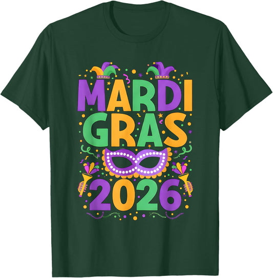 Happy Mardi Gras 2026 Costume New Orleans Matching Men Women T-Shirt - T-Shirt | Forest