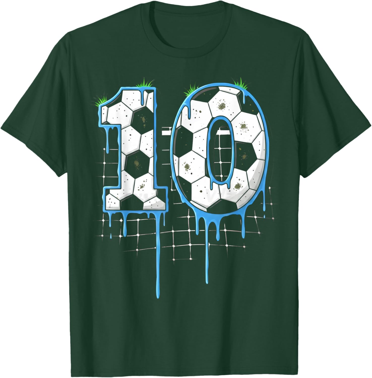 Soccer 10 Year Old Ice Cream Drip Youth 10th Birthday Boy 10 T-Shirt - T-Shirt | Forest