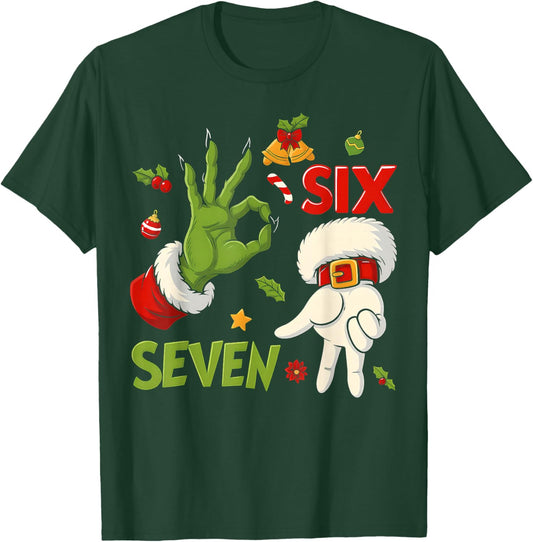 HUGvyn Funny Six Seven Meme Christmas Santa Saying 6 7 Xmas T-Shirt - T-Shirt | Forest