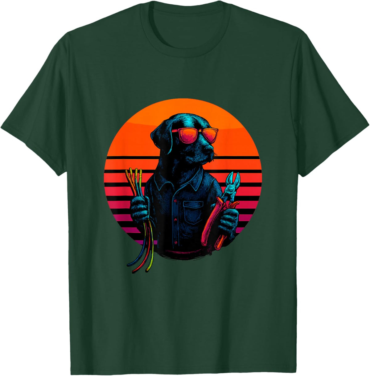Retro Dog with Cable Wiring Electrician T-Shirt - T-Shirt | Forest