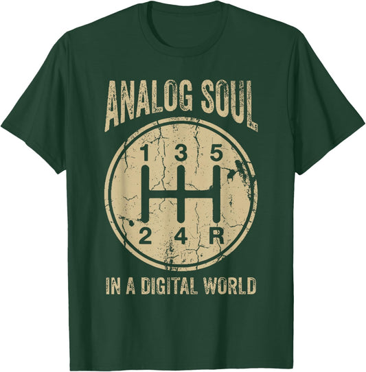 Analog Soul in Digital World Vintage Mechanical Art T-Shirt - T-Shirt | Forest