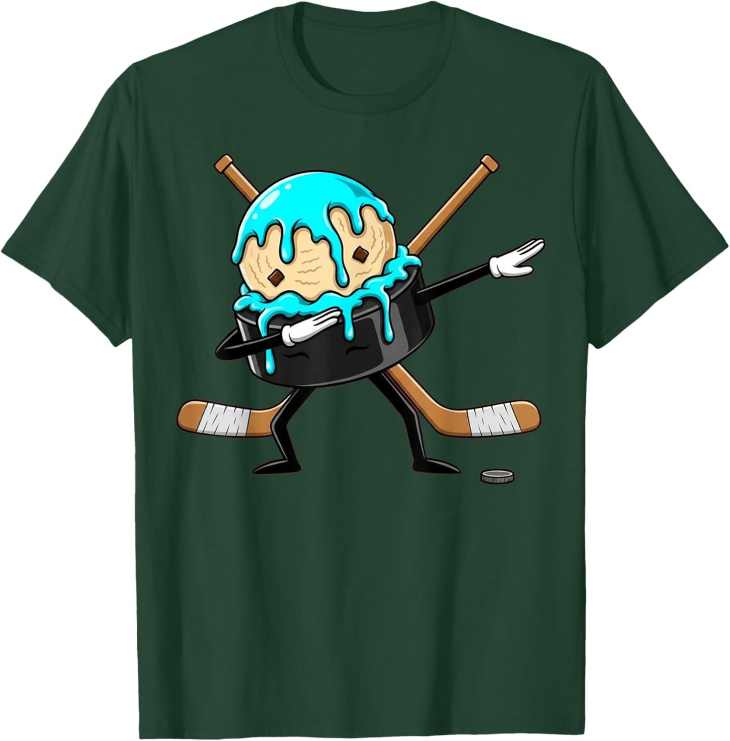 Dabbing Hockey Puck Drip Ice Cream Kids Youth Boys Girls T-Shirt - T-Shirt | Forest