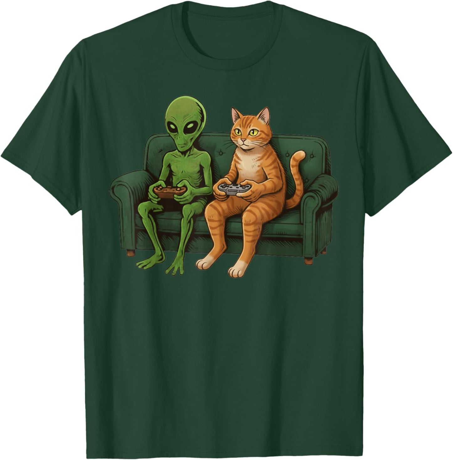 Funny Cat and Alien Gaming. Cool Space Pet Lovers T-Shirt - T-Shirt | Forest