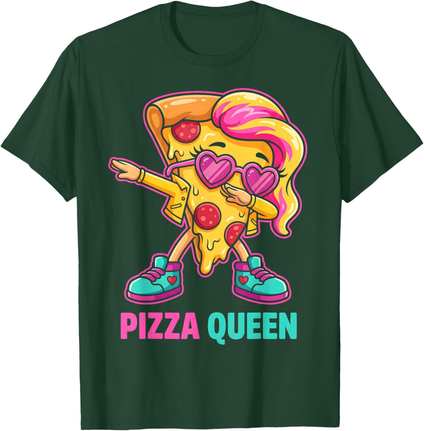Cute Dabbing Pizza Slice for Girls Pizza Queen Fast Food T-Shirt - T-Shirt | Forest