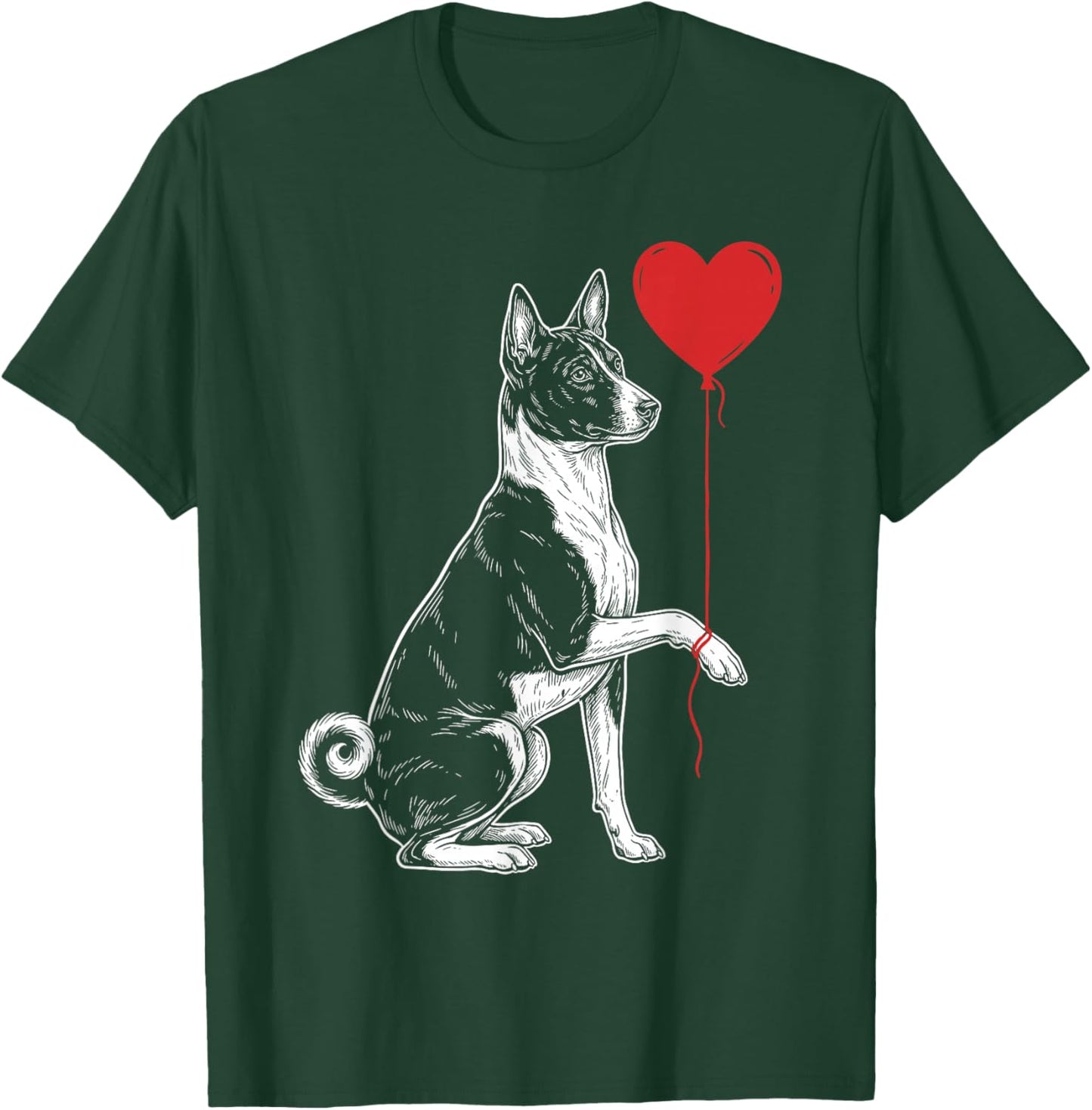 Basenji Lover Dog Art Holding Heart Valentines T-Shirt - T-Shirt | Forest