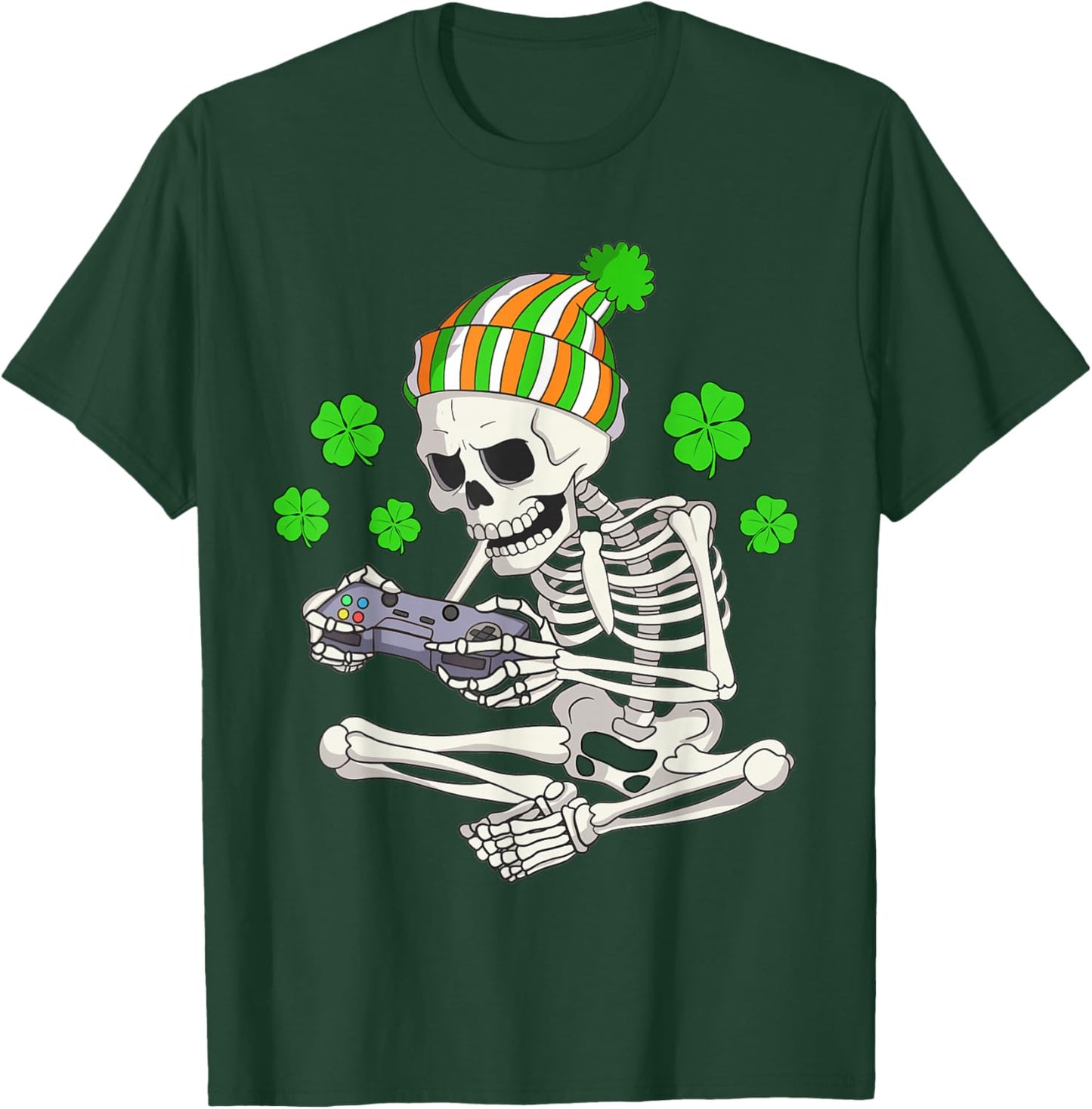 Boys St Patricks Day Skeleton Gamer Video Games Gaming T-Shirt - T-Shirt | Forest