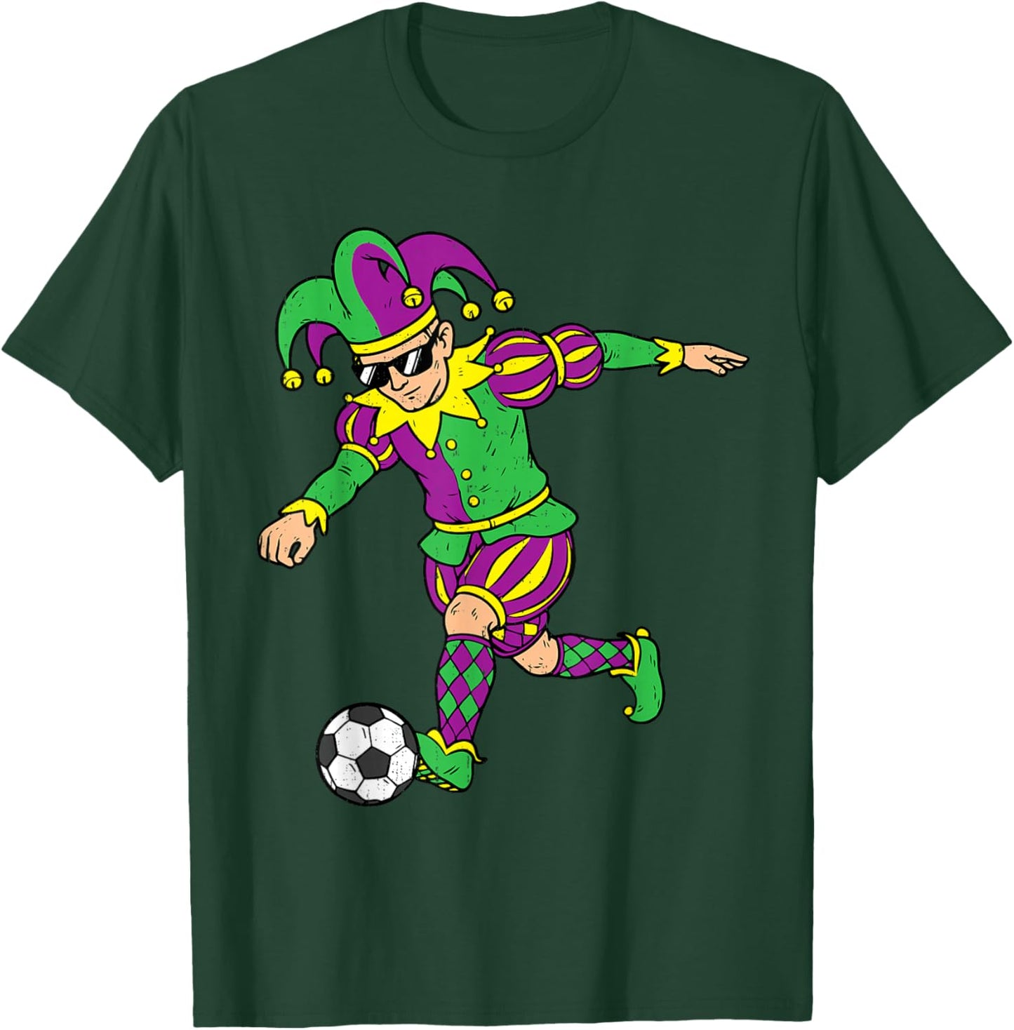 Jester Playing Soccer Mardi Gras Carnival Sport Men Boy Kids T-Shirt - T-Shirt | Forest
