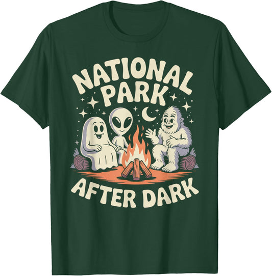 National Park After Dark Camping Alien Bigfoot Ghost T-Shirt - T-Shirt | Forest
