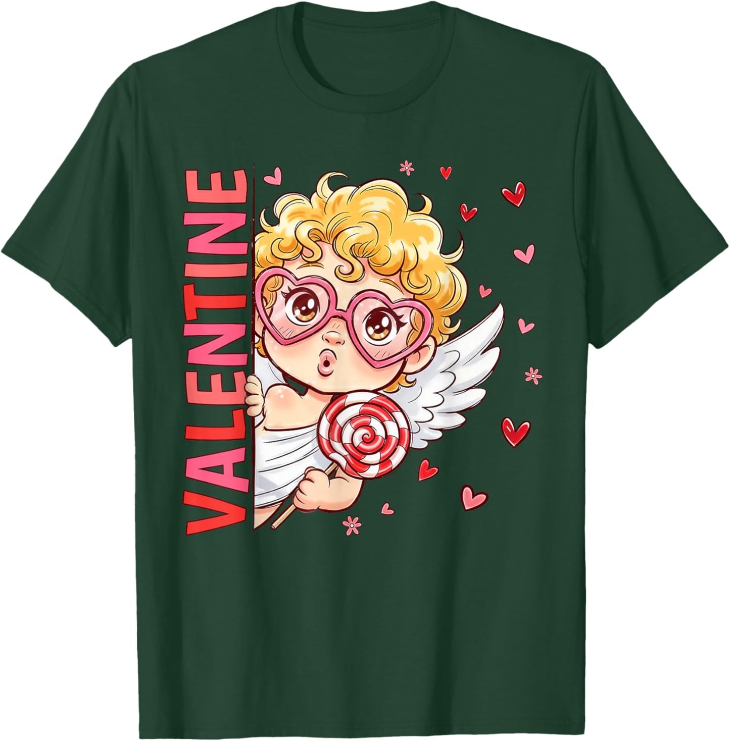 Retro Cupid Cute Heart Sunglasses Happy Valentine Men Women T-Shirt - T-Shirt | Forest