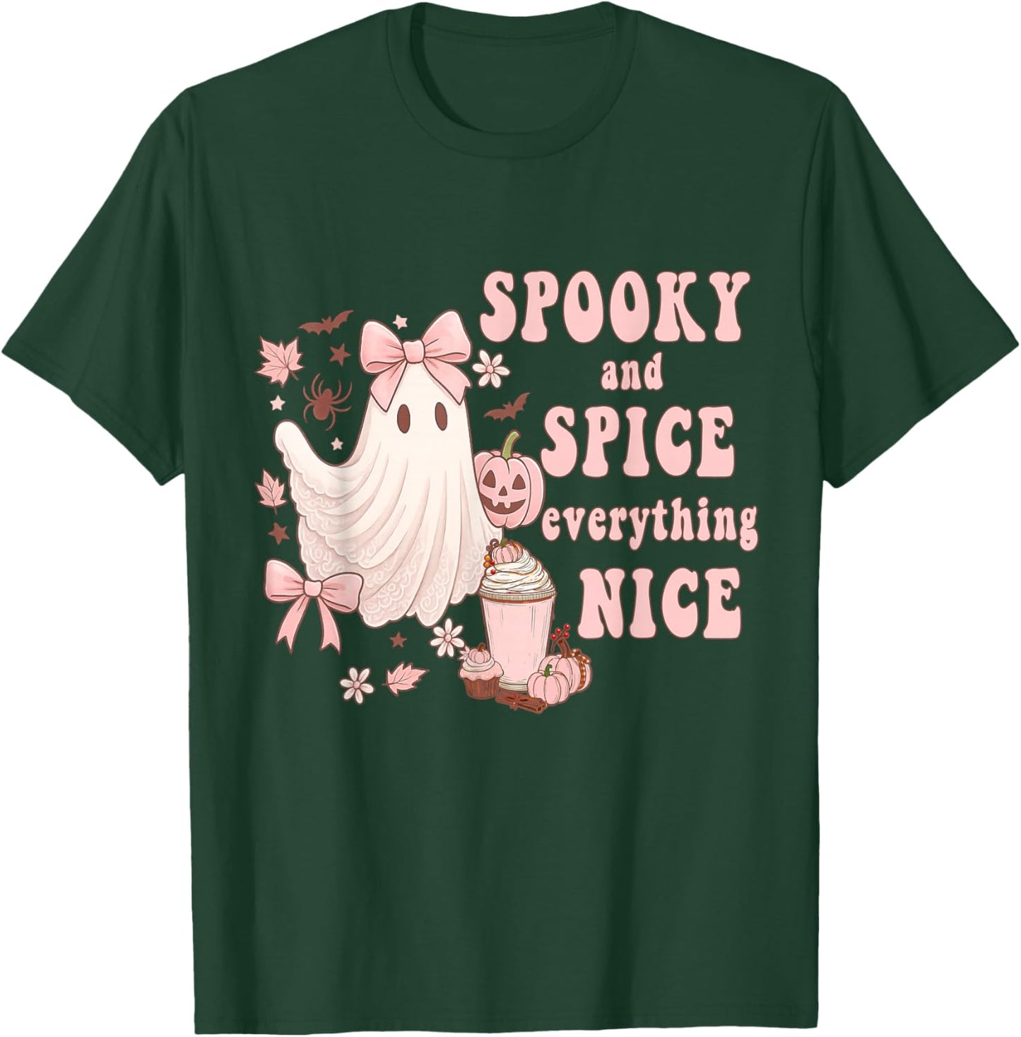 Spooky and Spice Everything Nice Pink Ghost Halloween T-Shirt - T-Shirt | Forest