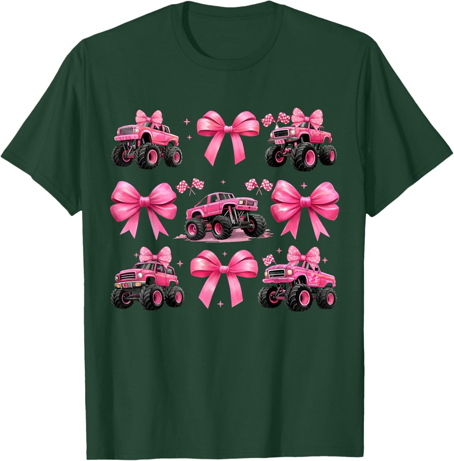 Monster Truck 4 Wheeler Offroad Girl Coquette Bow Pink Mom T-Shirt - T-Shirt | Forest