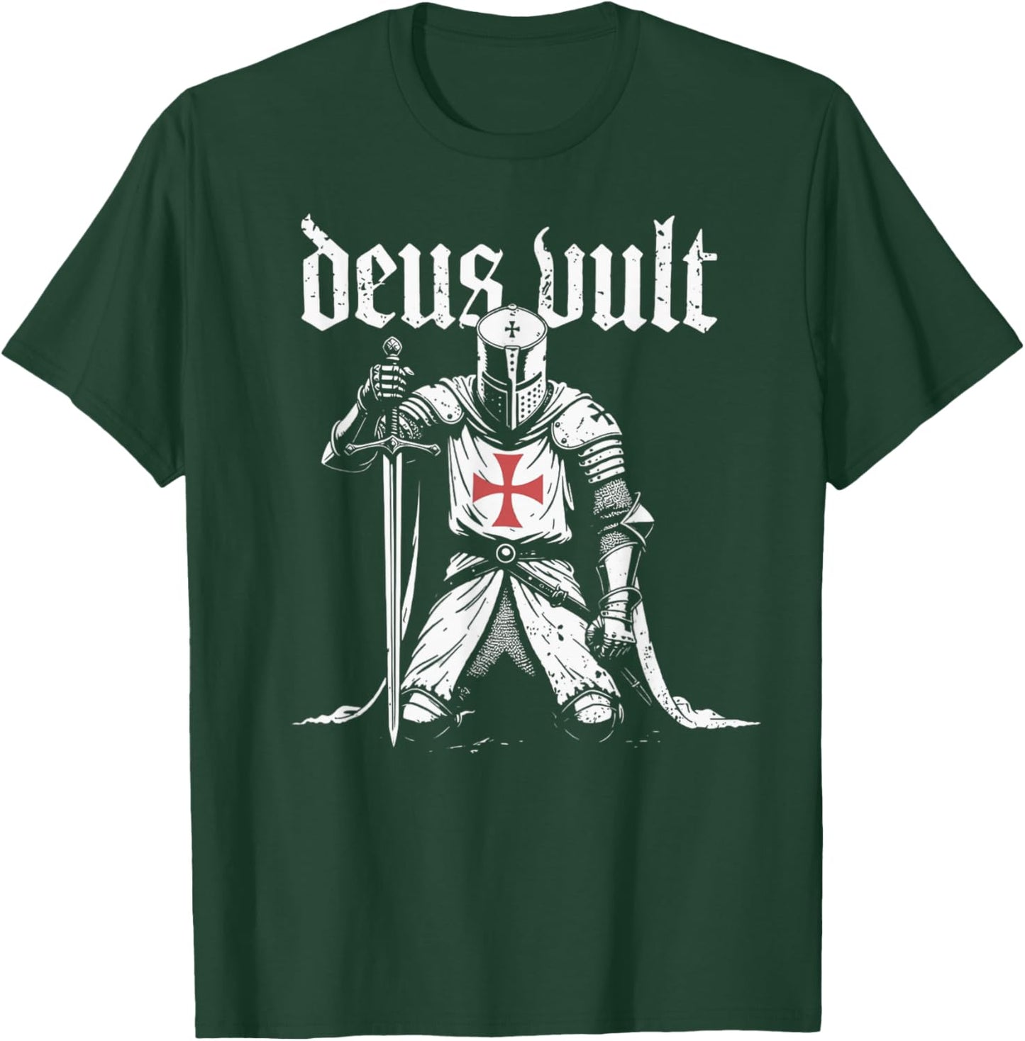 Vintage Medieval Crusade Deus Vult Christian Knight T-Shirt - T-Shirt | Forest