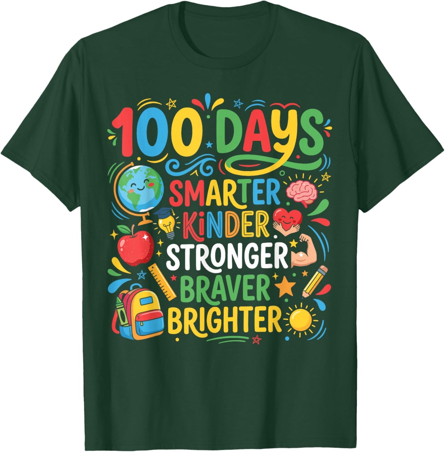 Happy 100 Days of School 100th Day of School Kids Boys Girls T-Shirt - T-Shirt | Forest