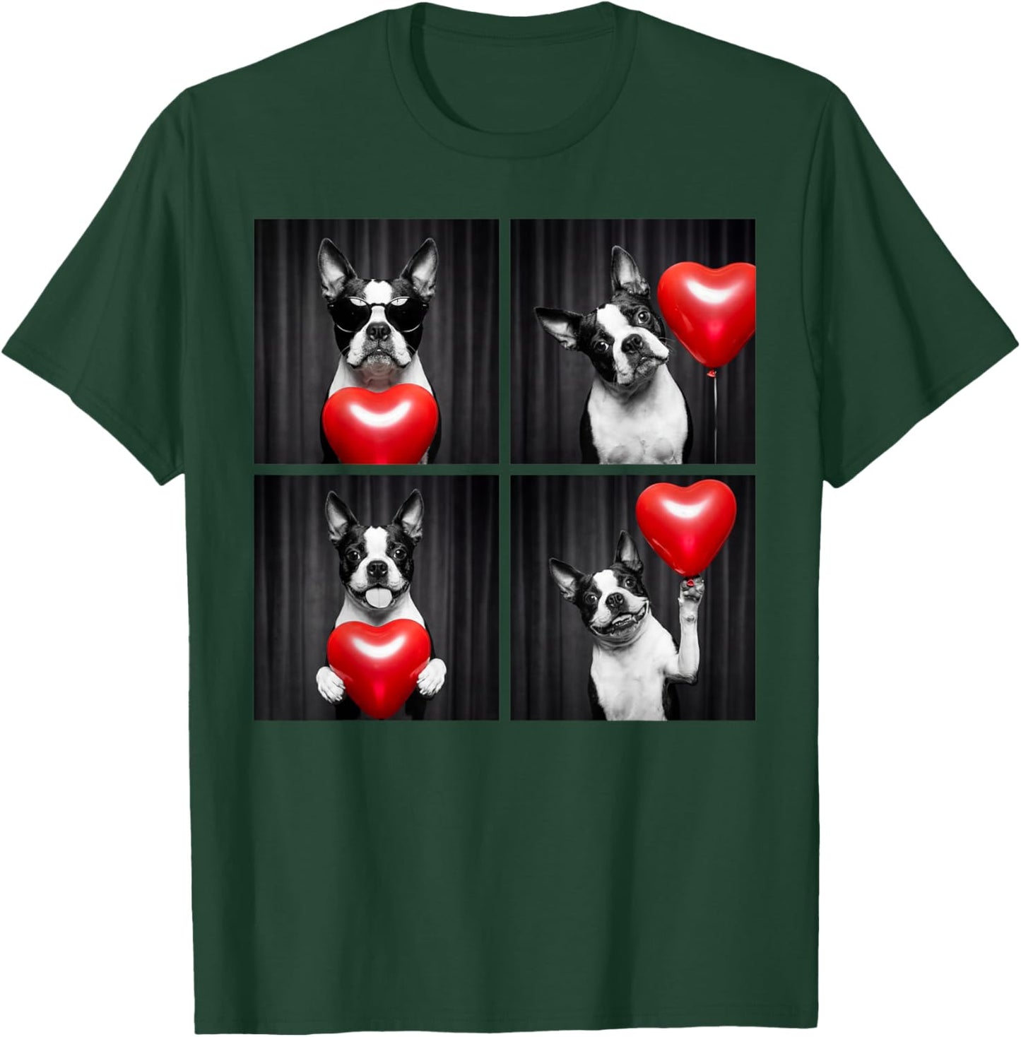 Funny Boston Terrier Photobooth Dog Lover Design Valentines T-Shirt - T-Shirt | Forest