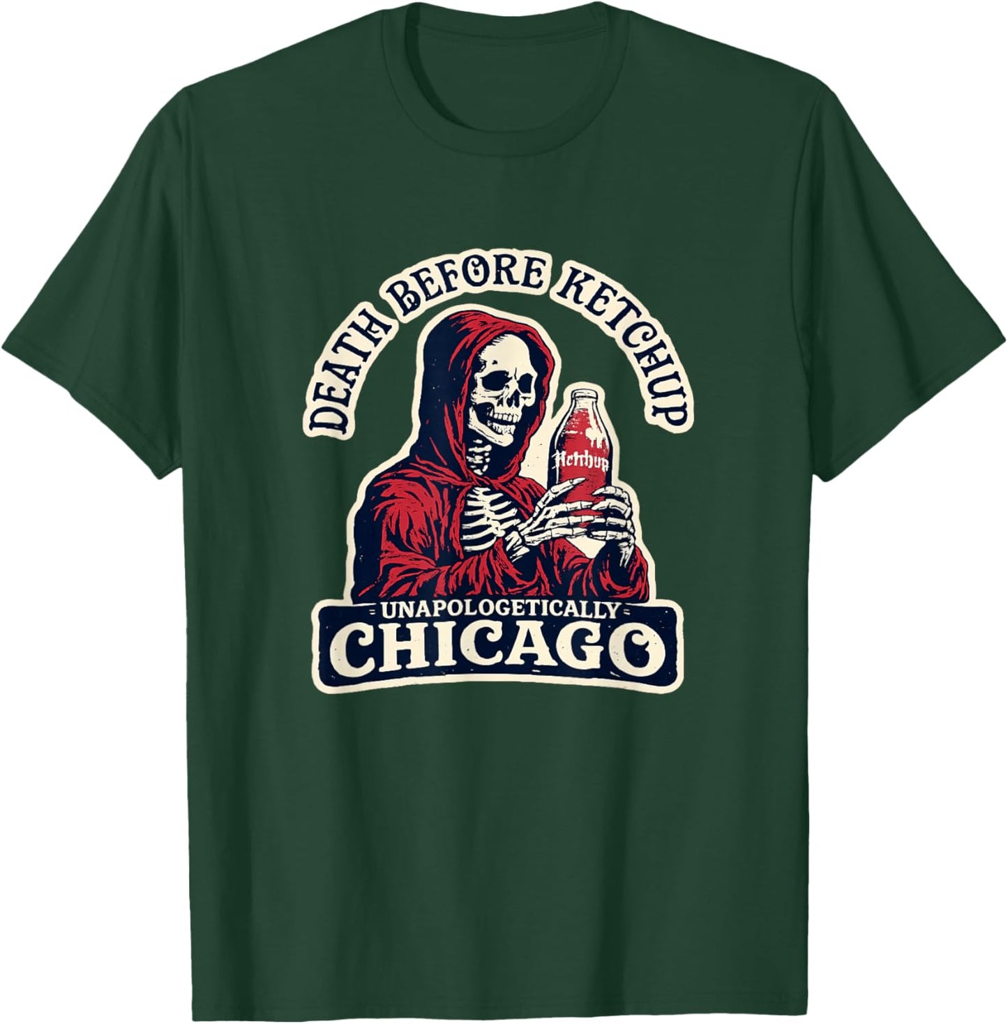 Grim Reaper Death Before Ketchup - Funny Chicago Hot Dog T-Shirt - T-Shirt | Forest