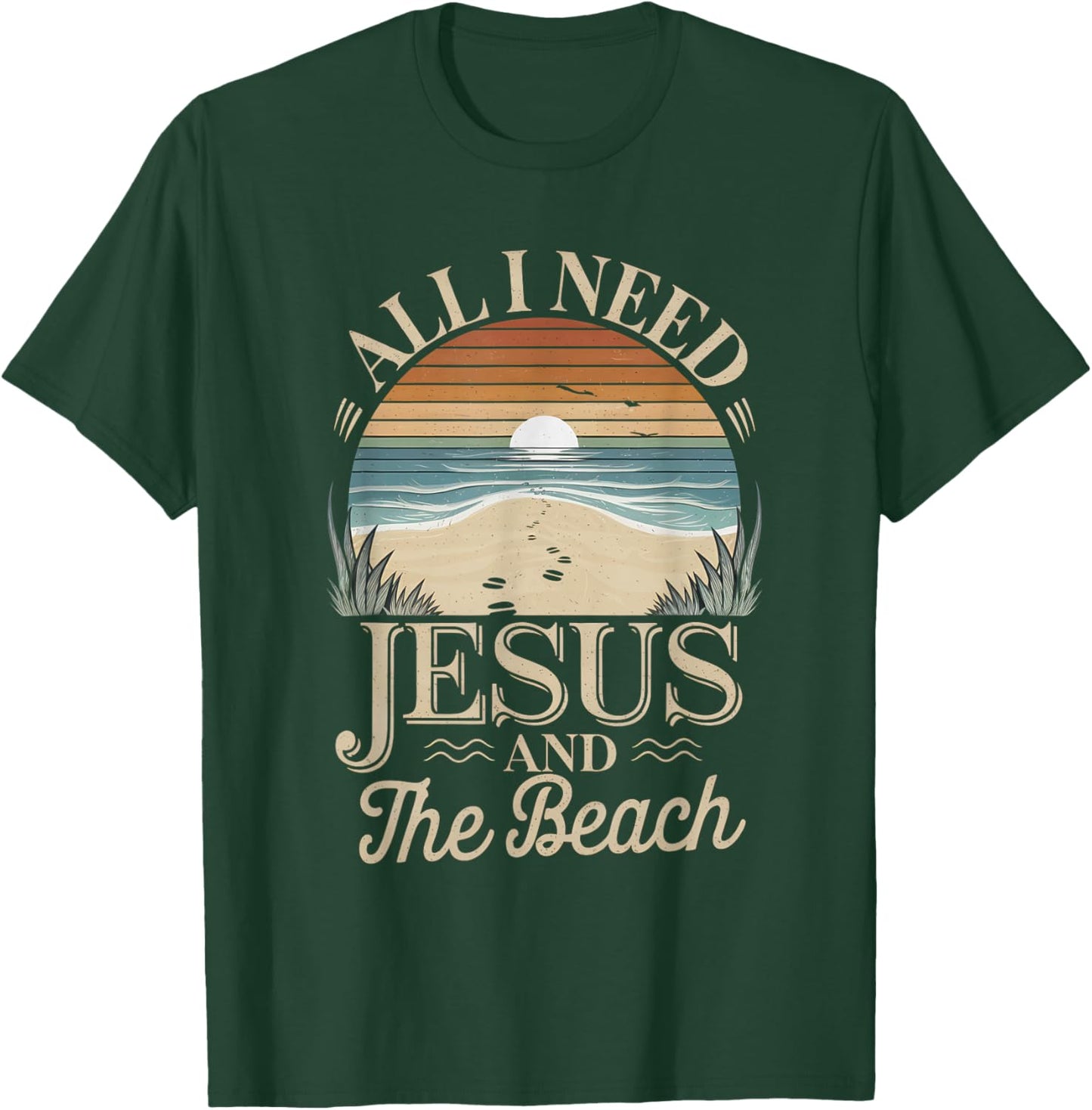 All I Need Jesus and The Beach Funny Christian Sun Vacation T-Shirt - T-Shirt | Forest