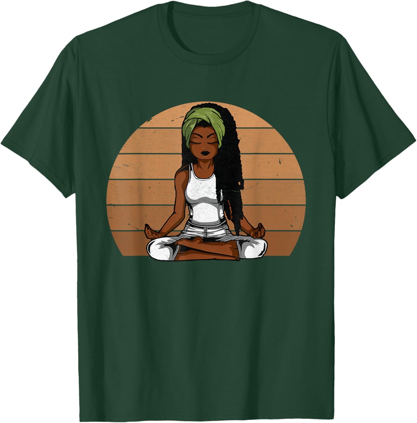 Afro Woman Meditating Yoga Vintage Black History Month T-Shirt - T-Shirt | Forest