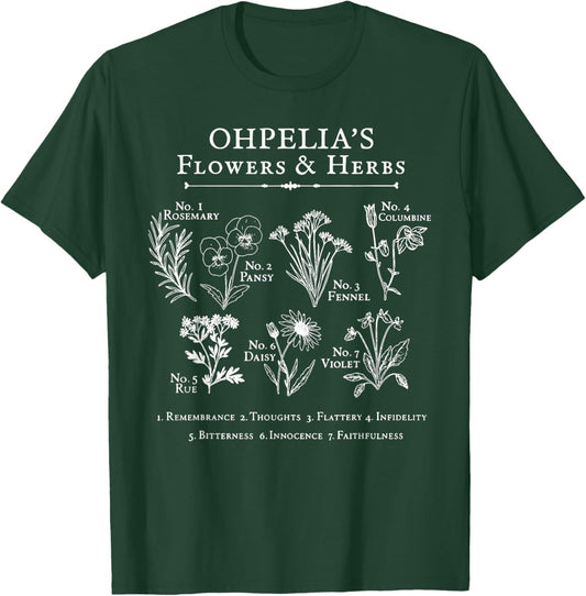 Ophelia's Flowers & Herbs Waterhouse Ophelia T-Shirt - T-Shirt | Forest