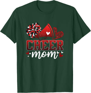 Football Cheer Mom Red Black Pom Leopard Cheerleader T-Shirt - T-Shirt | Forest