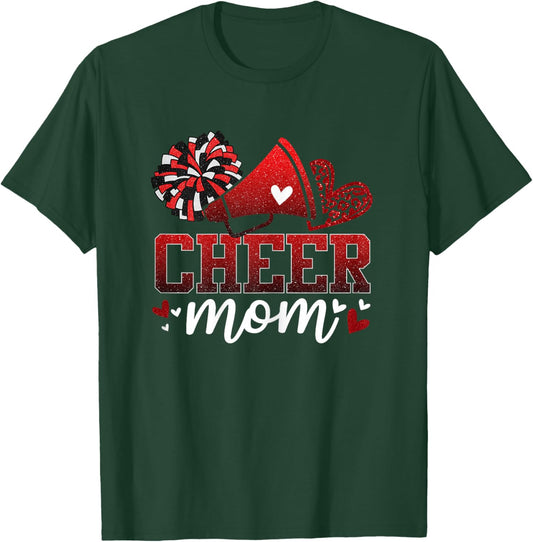 Football Cheer Mom Red Black Pom Leopard Cheerleader T-Shirt - T-Shirt | Forest