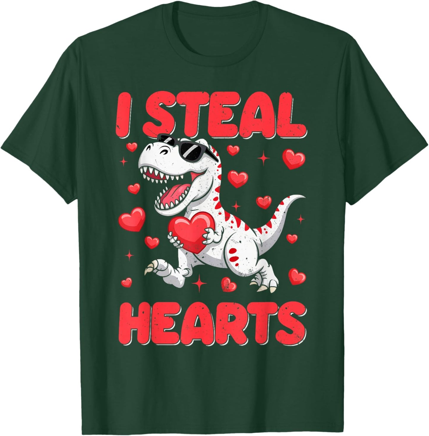 Valentine I Steal Hearts Trex Dino Toddler Kids Baby Boy T-Shirt - T-Shirt | Forest