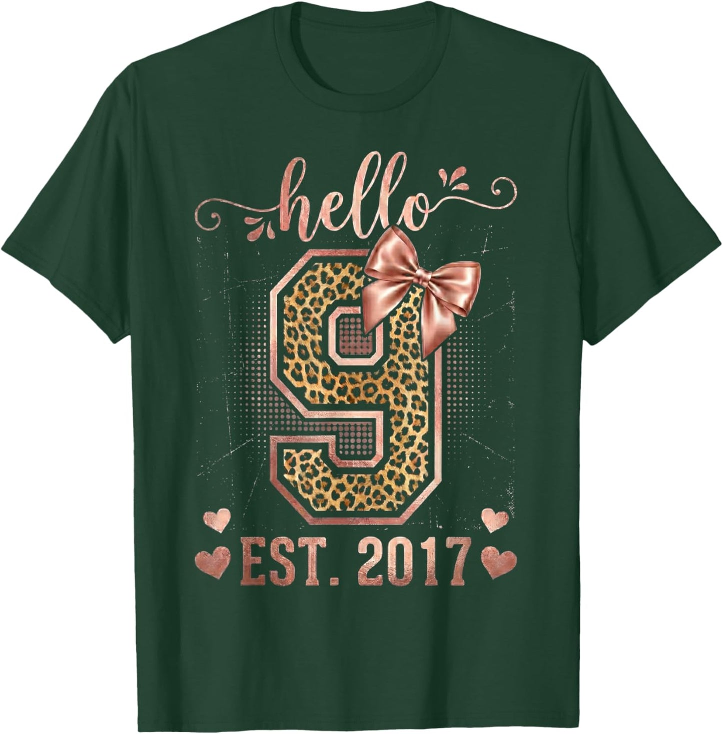 Hello Ninne EST 2017 9th Birthday Coquette 9 Year Leopard T-Shirt - T-Shirt | Forest