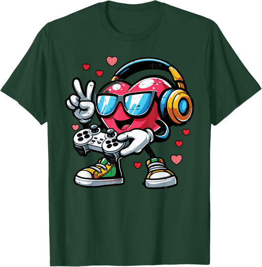 Valentines Day Gamer Heart Gaming Boys Kids Men Youth Teen T-Shirt - T-Shirt | Forest
