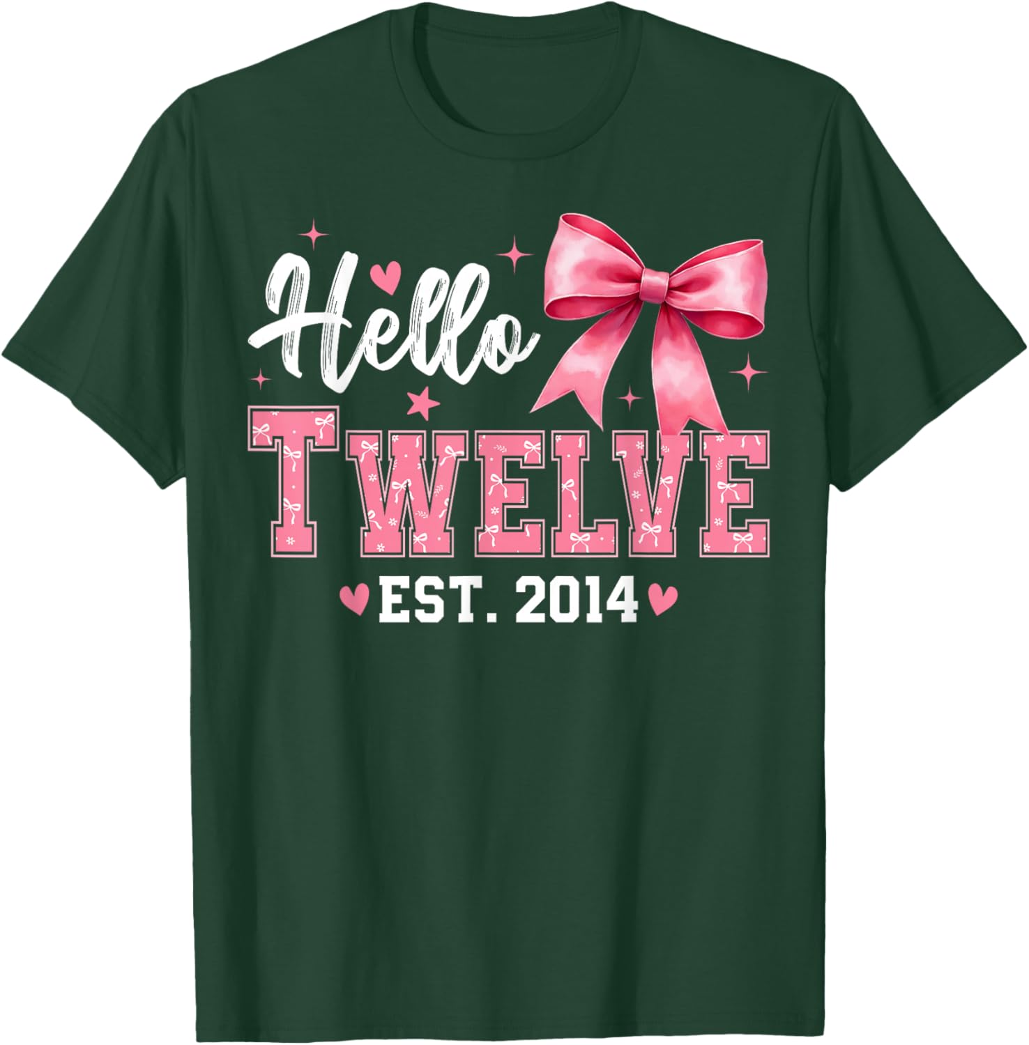 Hello Twelve Est 2014 Coquette Bow 12th Birthday Girl T-Shirt - T-Shirt | Forest