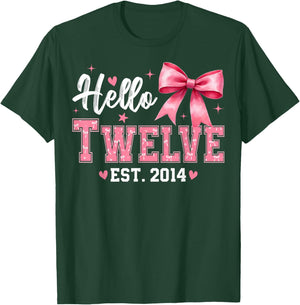 Hello Twelve Est 2014 Coquette Bow 12th Birthday Girl T-Shirt - T-Shirt | Forest