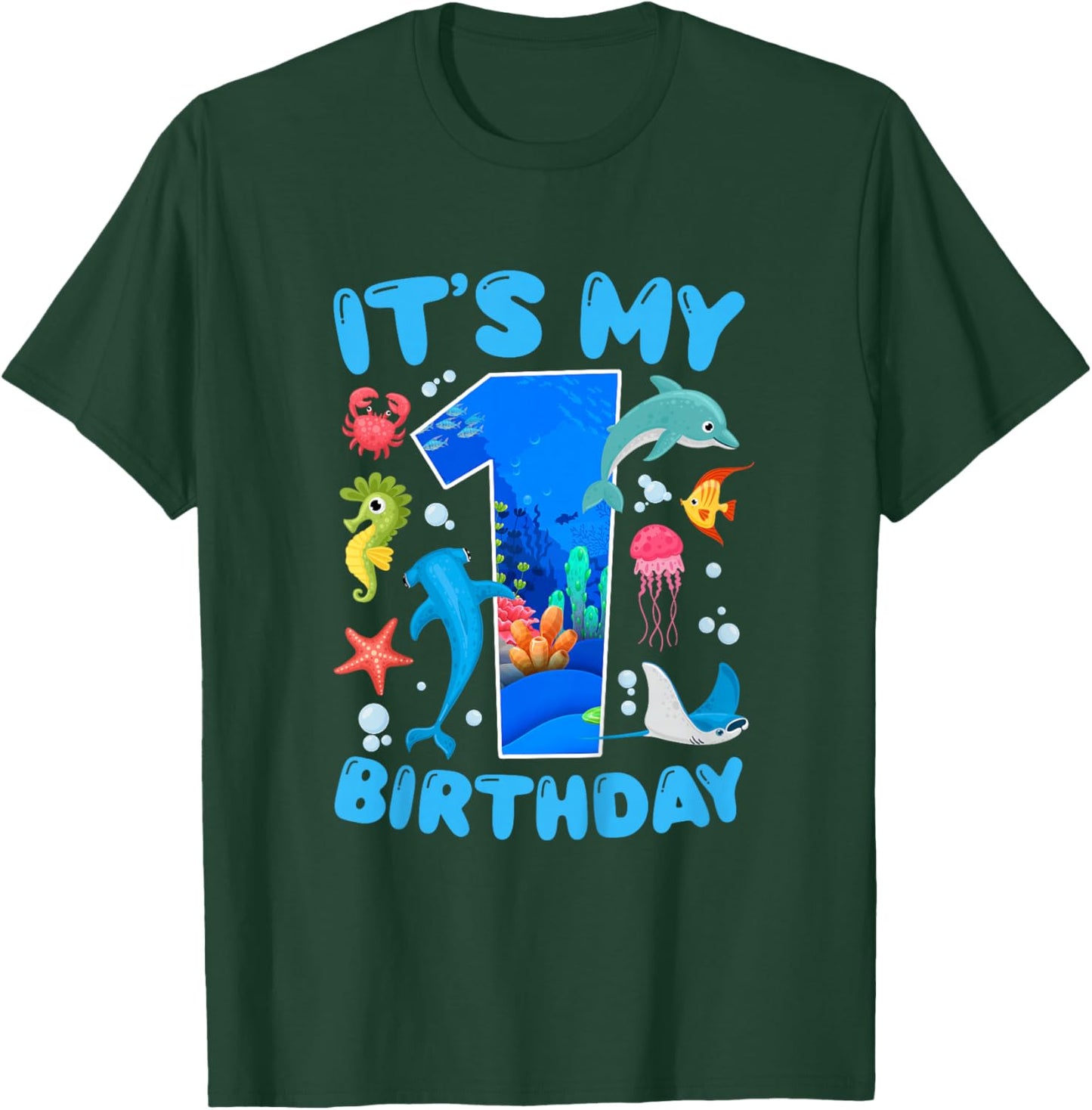 1st Ocean Birthday Party 1 Year Old Sea Animals T-Shirt - T-Shirt | Forest