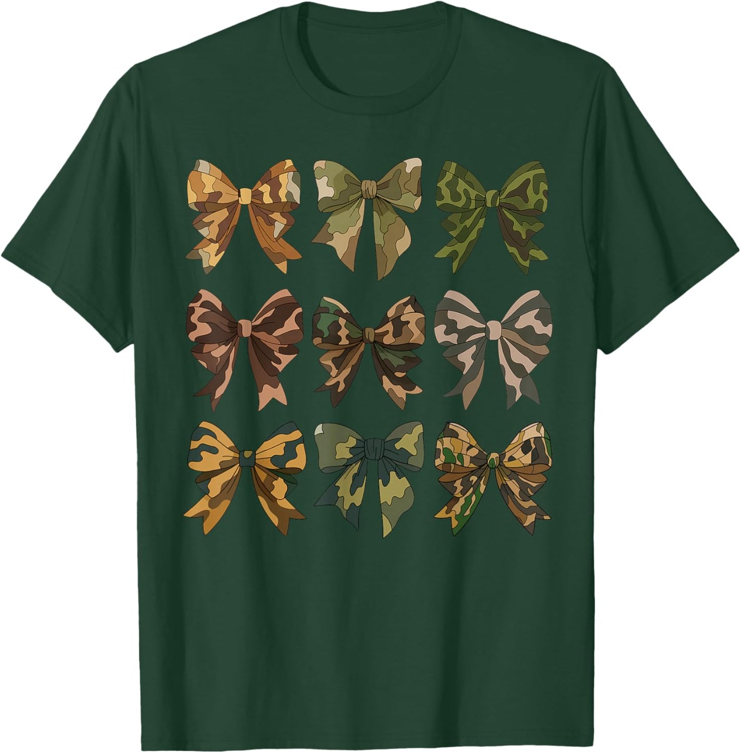 Camouflage Old Camo Bow Camo Coquette Bow Hunting Women Girl T-Shirt - T-Shirt | Forest